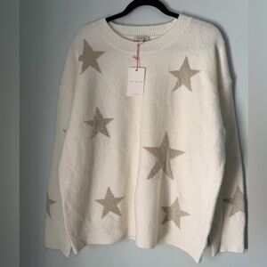 Skies Are Blue Cream and Gold Star Sweater – Size L – NWT
